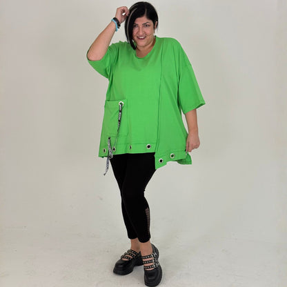 Sinne Oversize Shirt Lochösen Bänder Tasche Koralle Grün Schwarz