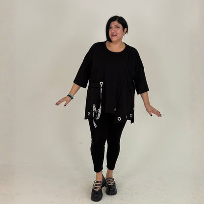 Sinne Oversize Shirt Lochösen Bänder Tasche Koralle Grün Schwarz