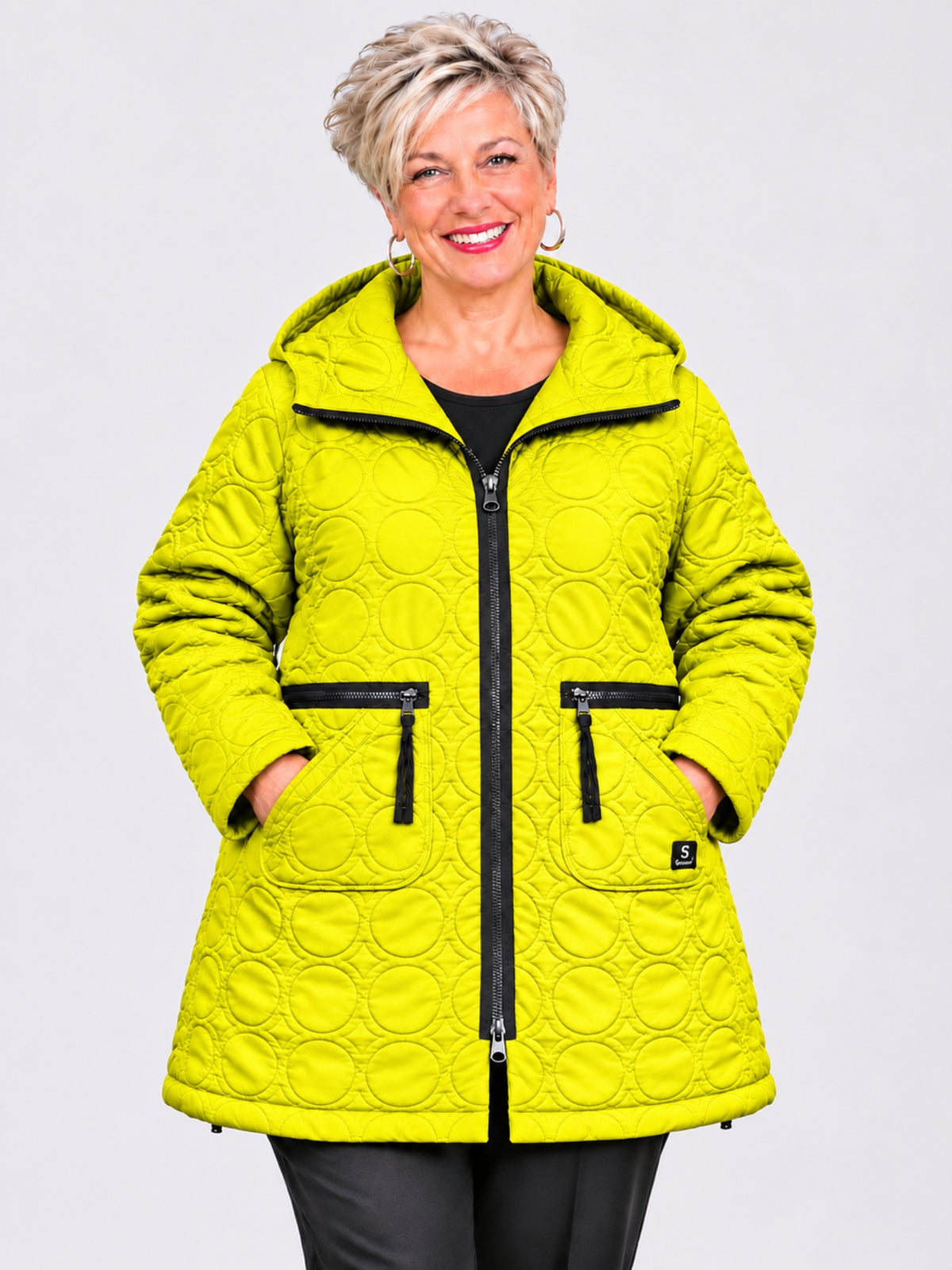 Sinne by Coom Design Steppjacke mit Kapuze leicht wattiert A-Linie – Fuchsia/Kiwi/Lila/Schwarz Gr. 44–54