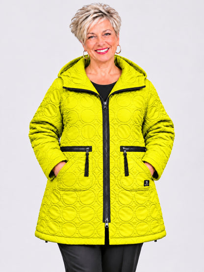 Sinne by Coom Design Steppjacke mit Kapuze leicht wattiert A-Linie – Fuchsia/Kiwi/Lila/Schwarz Gr. 44–54