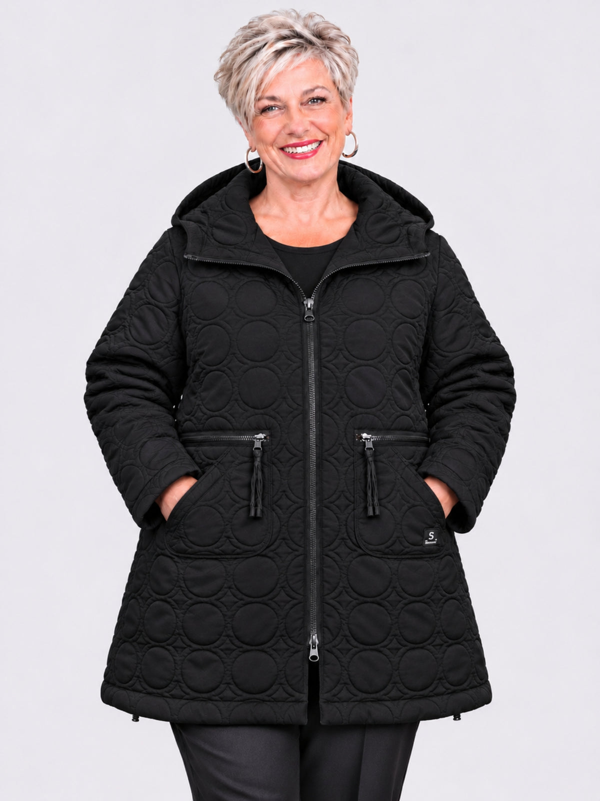 Sinne by Coom Design Steppjacke mit Kapuze leicht wattiert A-Linie – Fuchsia/Kiwi/Lila/Schwarz Gr. 44–54