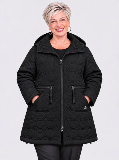 Sinne by Coom Design Steppjacke mit Kapuze leicht wattiert A-Linie – Fuchsia/Kiwi/Lila/Schwarz Gr. 44–54