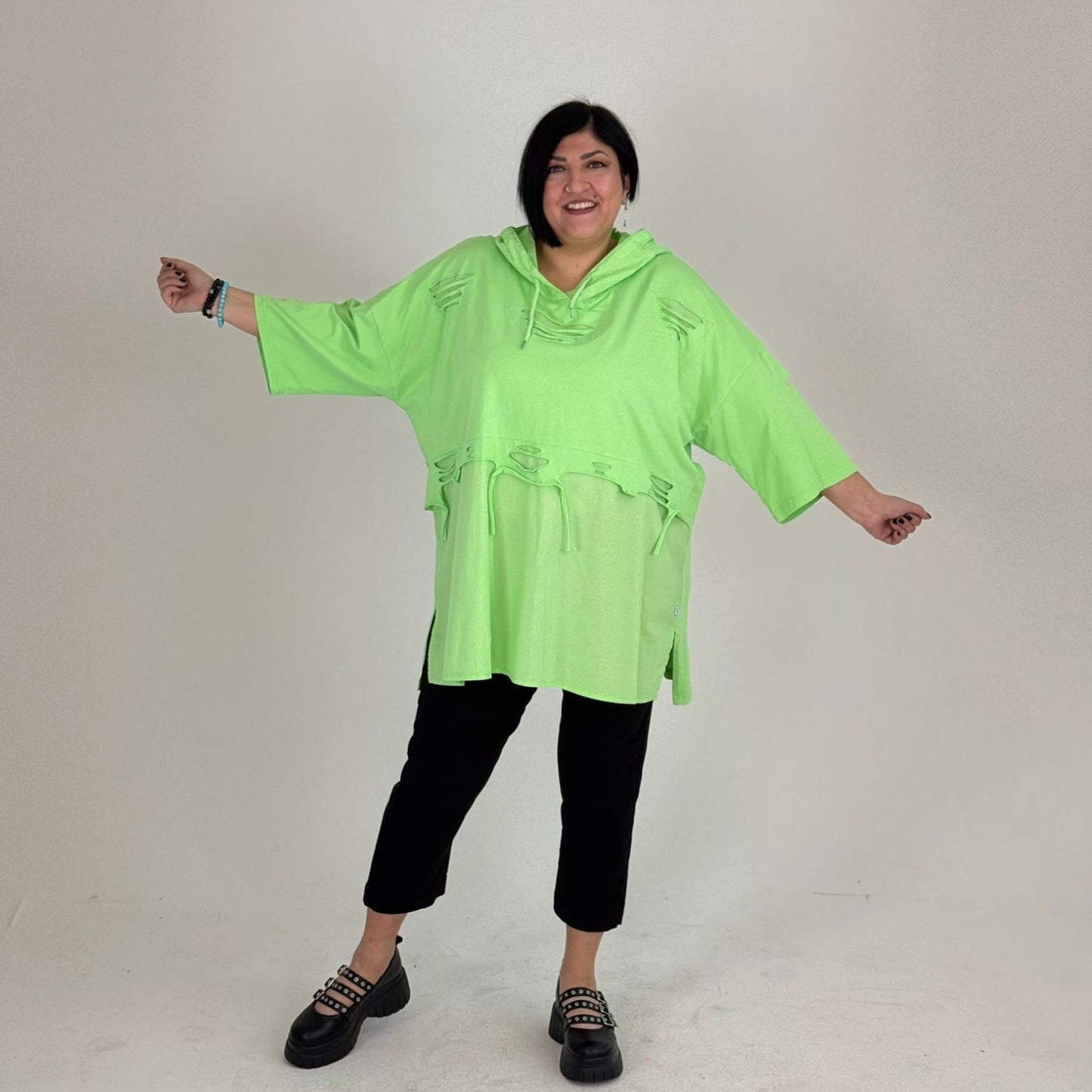 Sinne by Coom Tunika mit Cut-Outs & Kapuze Pink Weiß Grau Grün