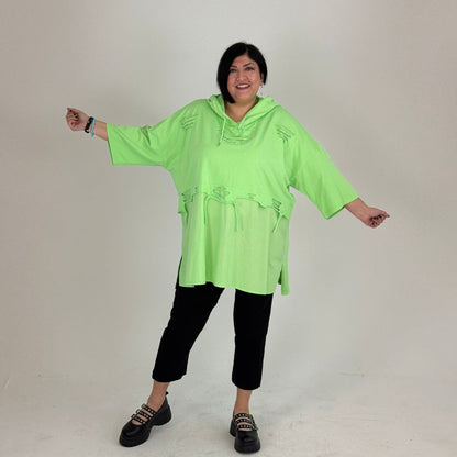 Sinne by Coom Tunika mit Cut-Outs & Kapuze Pink Weiß Grau Grün