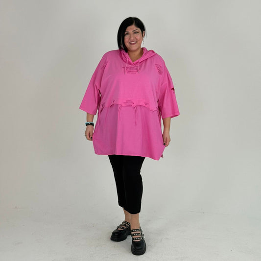 Sinne by Coom Tunika mit Cut-Outs & Kapuze Pink Weiß Grau Grün