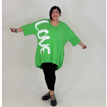 Sinne by Coom Tunika grün – Love Print Oversize Vokuhila