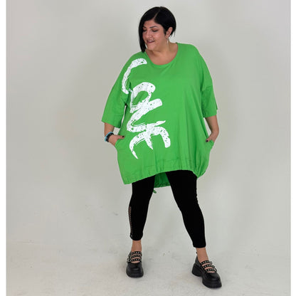 Sinne by Coom Tunika grün – Love Print Oversize Vokuhila