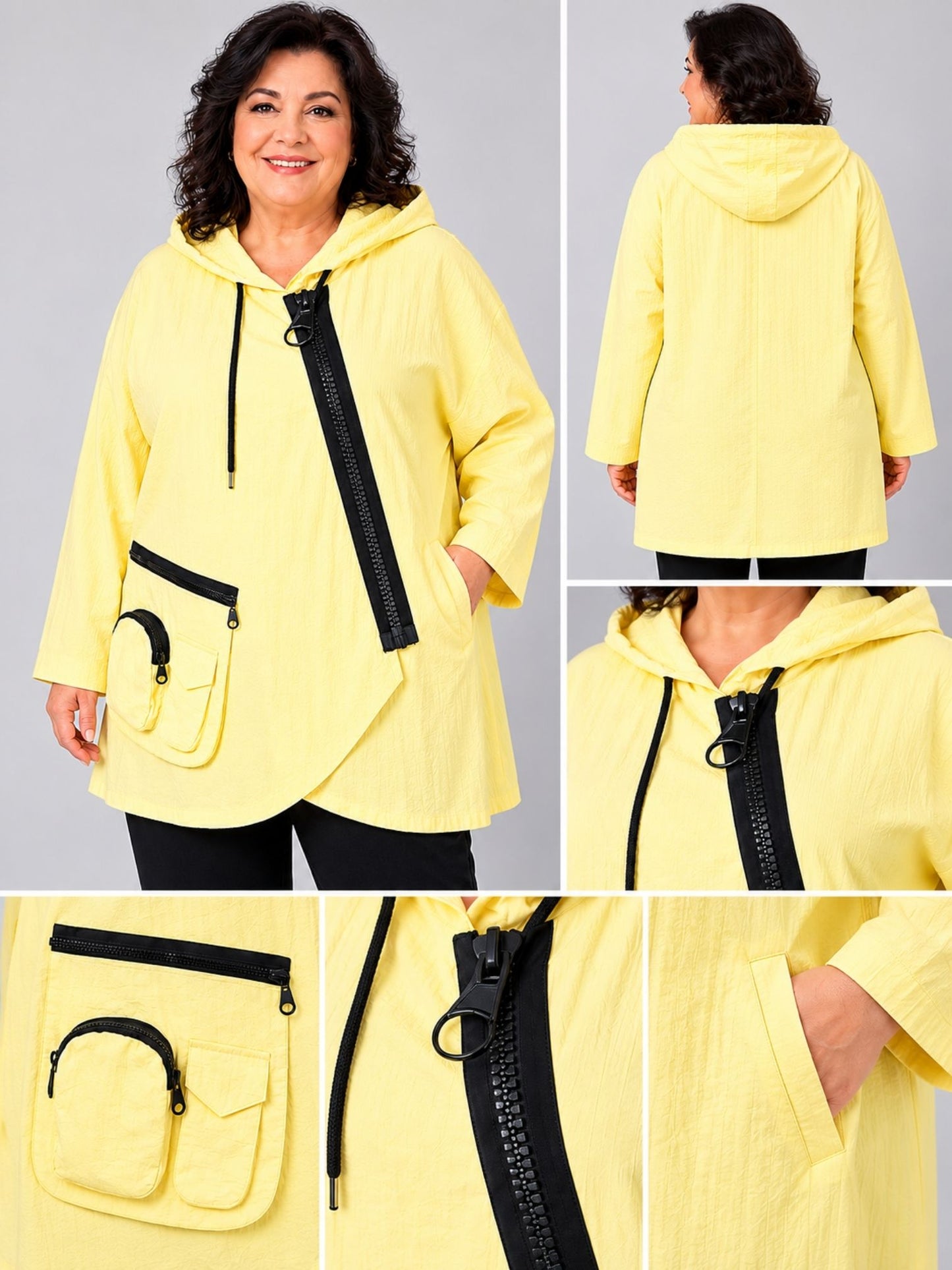 Sinne by Coom Windbreaker – Hellgelb & Pink | Kapuze, Übergrößen Jacke