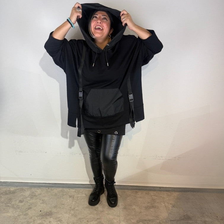 Sinne by Coom Design Tunika – schwarz - lässig & stilvoll mit Kapuze 42 44 46 48 50 52 54 56 58 60 62