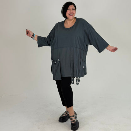 Sinne Oversize Tunika mit Bändern & Ösen Kiwi Anthrazit Pink Weiß