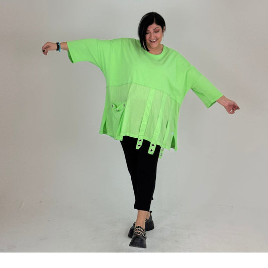 Sinne Oversize Tunika mit Bändern & Ösen Kiwi Anthrazit Pink Weiß