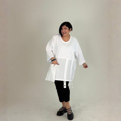 Sinne Oversize Tunika mit Bändern & Ösen Kiwi Anthrazit Pink Weiß