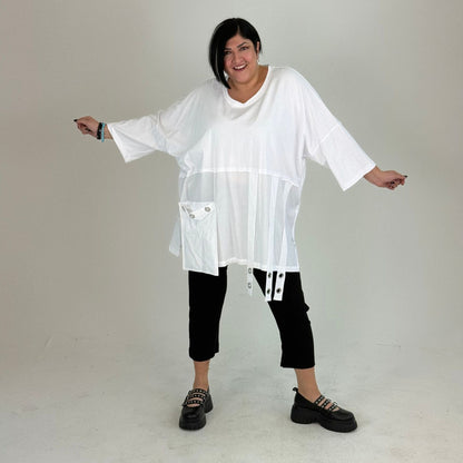 Sinne Oversize Tunika mit Bändern & Ösen Kiwi Anthrazit Pink Weiß