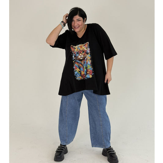 Sinne by Coom Shirt Katze – A-Form Kurzarm Schwarz