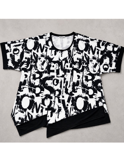 Sinne by Coom Shirt Schwarz-Weiß Buchstaben-Print – Plus Size Damen-Shirt Gr. 48–56