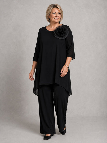 Sophia Curvy Chiffon-Blüten-Brosche XXL – Schwarz, Ø 36 cm