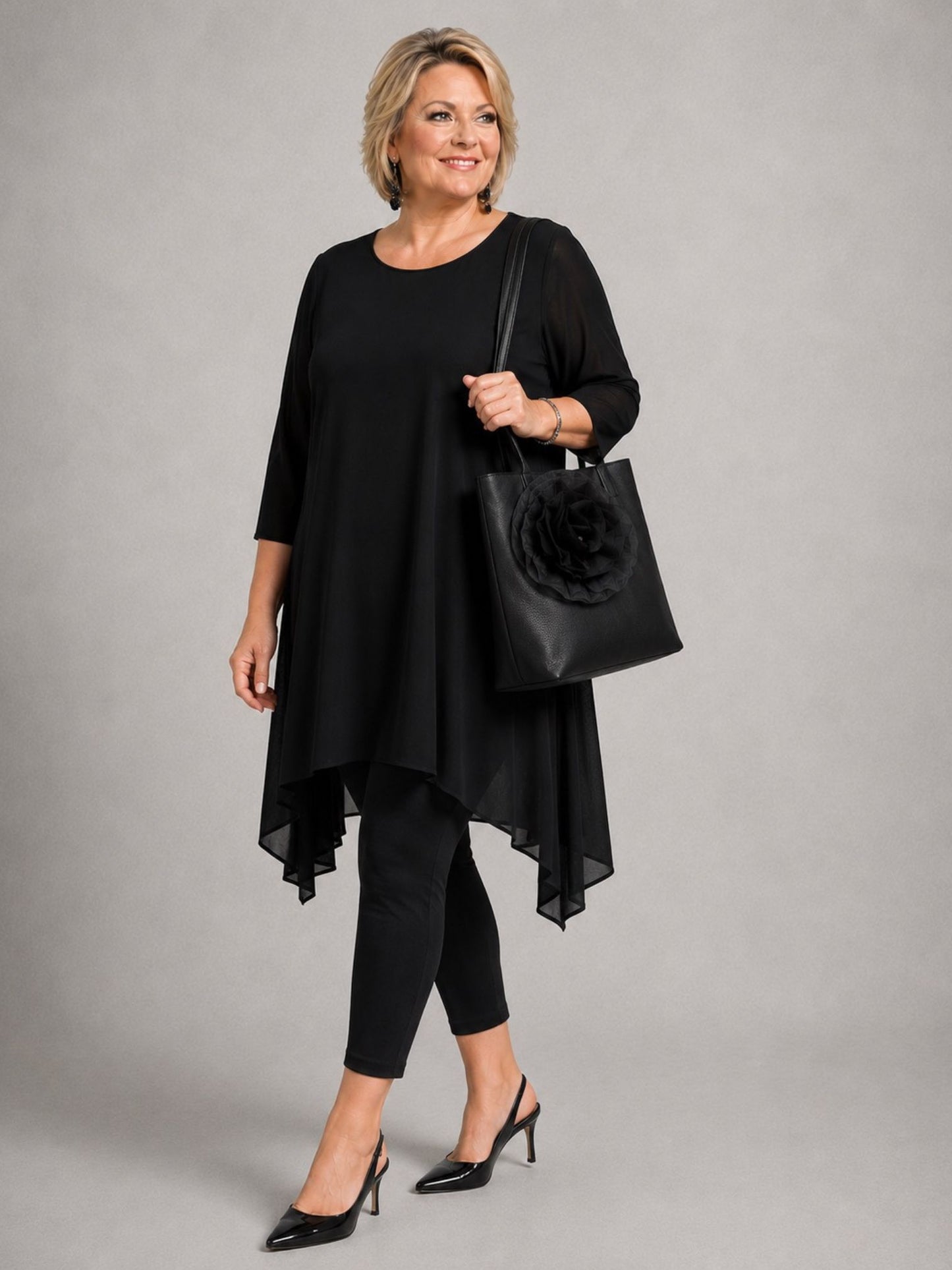 Sophia Curvy Chiffon-Blüten-Brosche XXL – Schwarz, Ø 36 cm