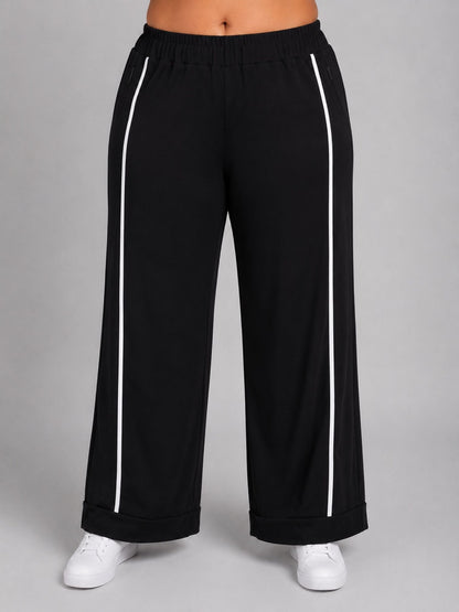Sophia Curvy Marlene-Hose Viskose mit Zierstreifen – Schwarz/Weiß Gr. L–5XL (EU 44–62)