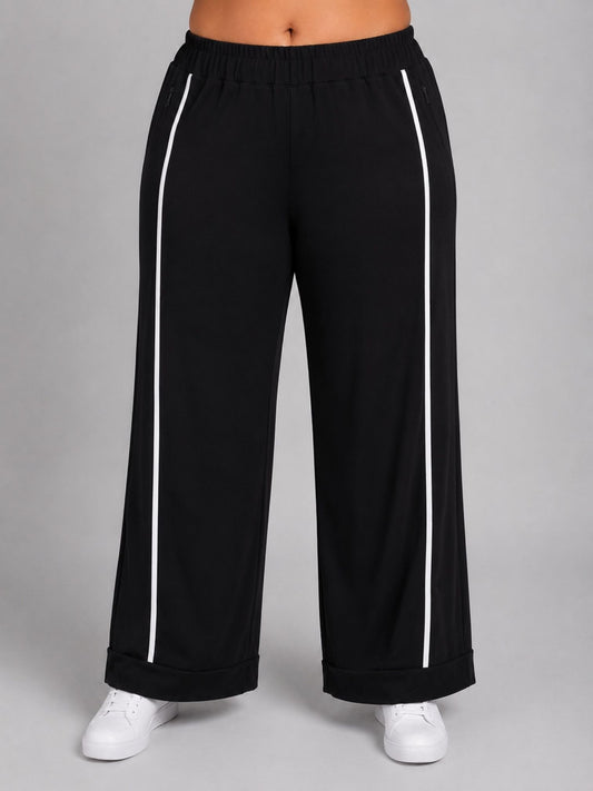 Sophia Curvy Marlene-Hose Viskose mit Zierstreifen – Schwarz/Weiß Gr. L–5XL (EU 44–62)