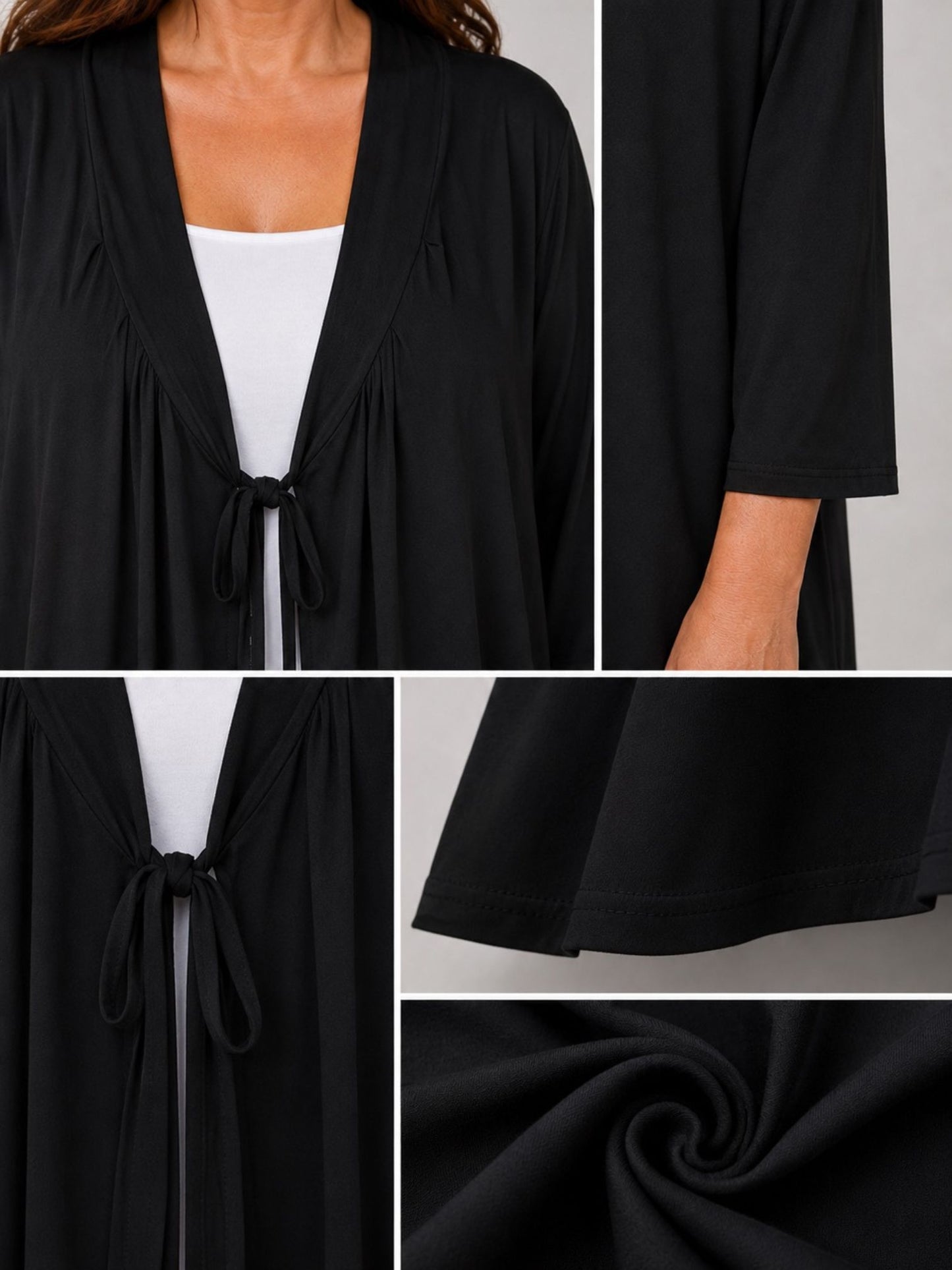 Sophia Curvy Lange Jacke Viskose mit Bindeband – Schwarz & Weiß Gr. 44/46–60/62