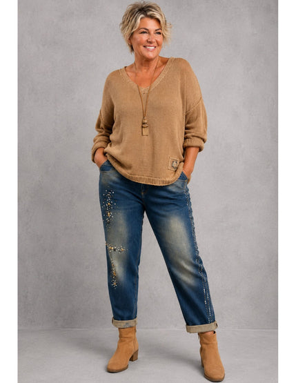Sophia Curvy Jeans mit Straß und Perlen – Blau Gr. 46–54 (IT 52–60)