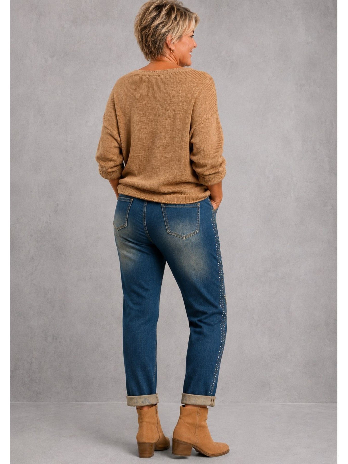 Sophia Curvy Jeans mit Straß und Perlen – Blau Gr. 46–54 (IT 52–60)