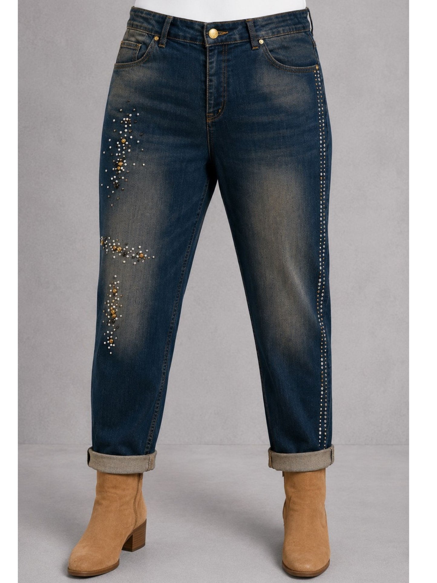 Sophia Curvy Jeans mit Straß und Perlen – Blau Gr. 46–54 (IT 52–60)
