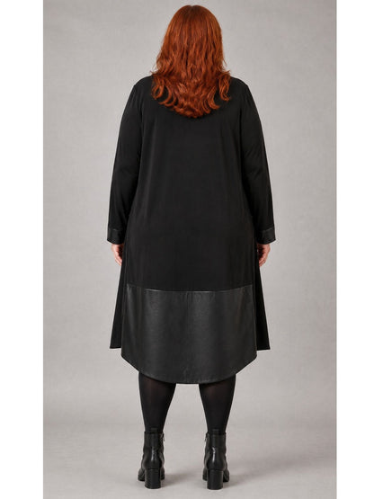 Sophia Curvy Kleid A-Linie mit Kunstleder-Einsätzen – Schwarz Gr. L–5XL (44–60)