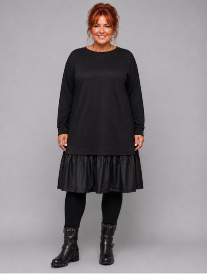 Sophia Curvy Tunika Sweatstoff mit Taft-Volant – Schwarz Gr. 42/44 & 48/50