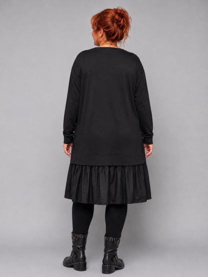 Sophia Curvy Tunika Sweatstoff mit Taft-Volant – Schwarz Gr. 42/44 & 48/50