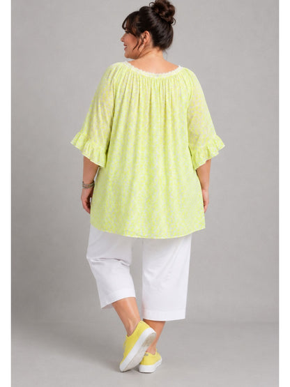 Blusenshirt Carmen-Ausschnitt Animal-Print große Größen – Pink, Orange, Grün, Gelb, Beige, Schwarz, Gr. 48–56