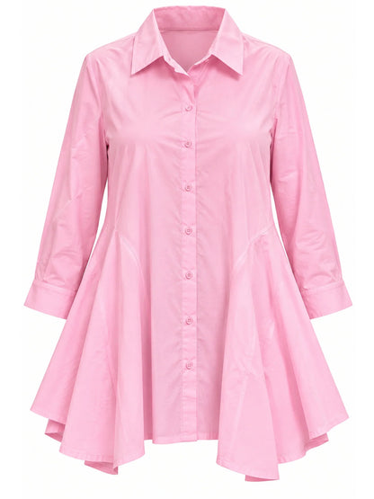 Hemdkragen, Knopfleiste und seitliche Eingrifftasche der rosa Bluse, Detailansicht