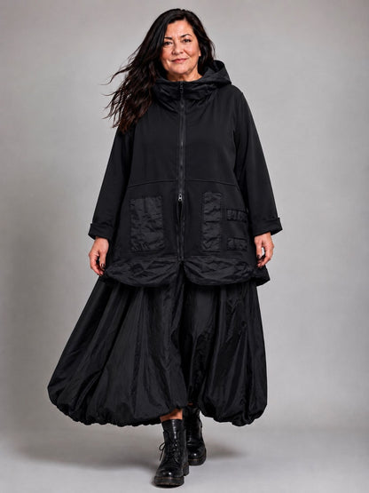 Vincenzo Allocca Jacke mit Kapuze und Microtaft-Details A-Linie – Schwarz Gr. 40/42–60/62