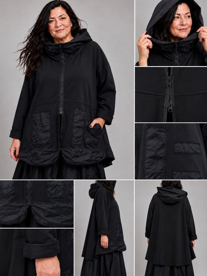 Vincenzo Allocca Jacke mit Kapuze und Microtaft-Details A-Linie – Schwarz Gr. 40/42–60/62