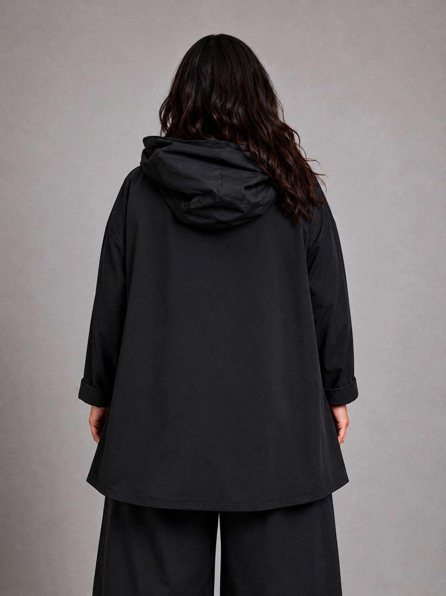 Vincenzo Allocca Jacke mit Kapuze und Microtaft-Details A-Linie – Schwarz Gr. 40/42–60/62