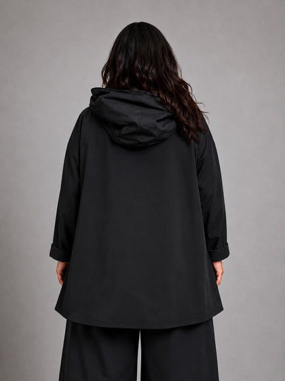 Vincenzo Allocca Jacke mit Kapuze und Microtaft-Details A-Linie – Schwarz Gr. 40/42–60/62