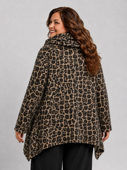 Vincenzo Allocca Wolljacke Leoprint mit doppeltem Kragen Oversize – Braun/Schwarz, Einheitsgröße 44–58