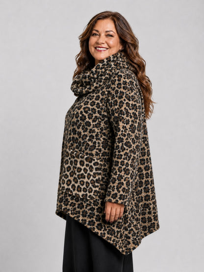 Vincenzo Allocca Wolljacke Leoprint mit doppeltem Kragen Oversize – Braun/Schwarz, Einheitsgröße 44–58
