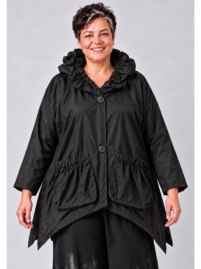 Vincenzo Allocca Jacke Microtaft mit Rüschenkragen Oversize – Schwarz, Einheitsgröße 44–58