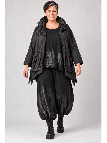 Vincenzo Allocca Jacke Microtaft mit Rüschenkragen Oversize – Schwarz, Einheitsgröße 44–58