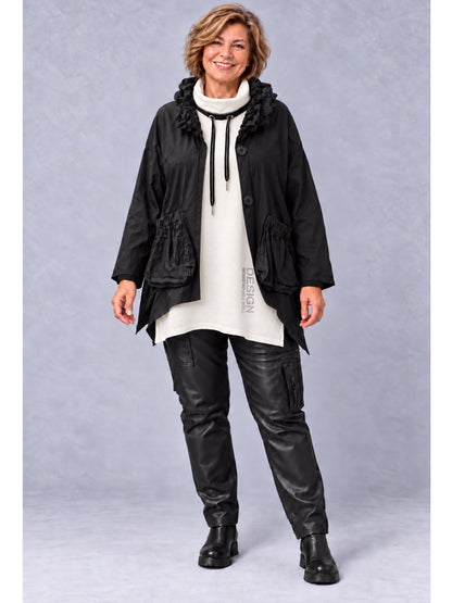 Vincenzo Allocca Jacke Microtaft mit Rüschenkragen Oversize – Schwarz, Einheitsgröße 44–58