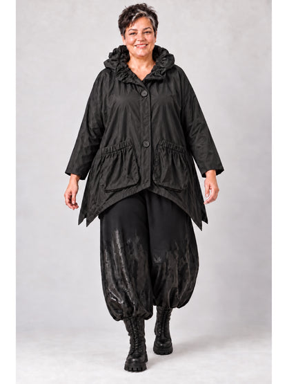 Vincenzo Allocca Jacke Microtaft mit Rüschenkragen Oversize – Schwarz, Einheitsgröße 44–58