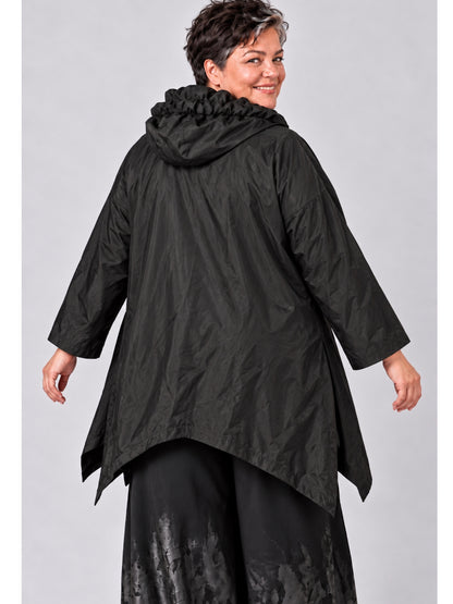 Vincenzo Allocca Jacke Microtaft mit Rüschenkragen Oversize – Schwarz, Einheitsgröße 44–58