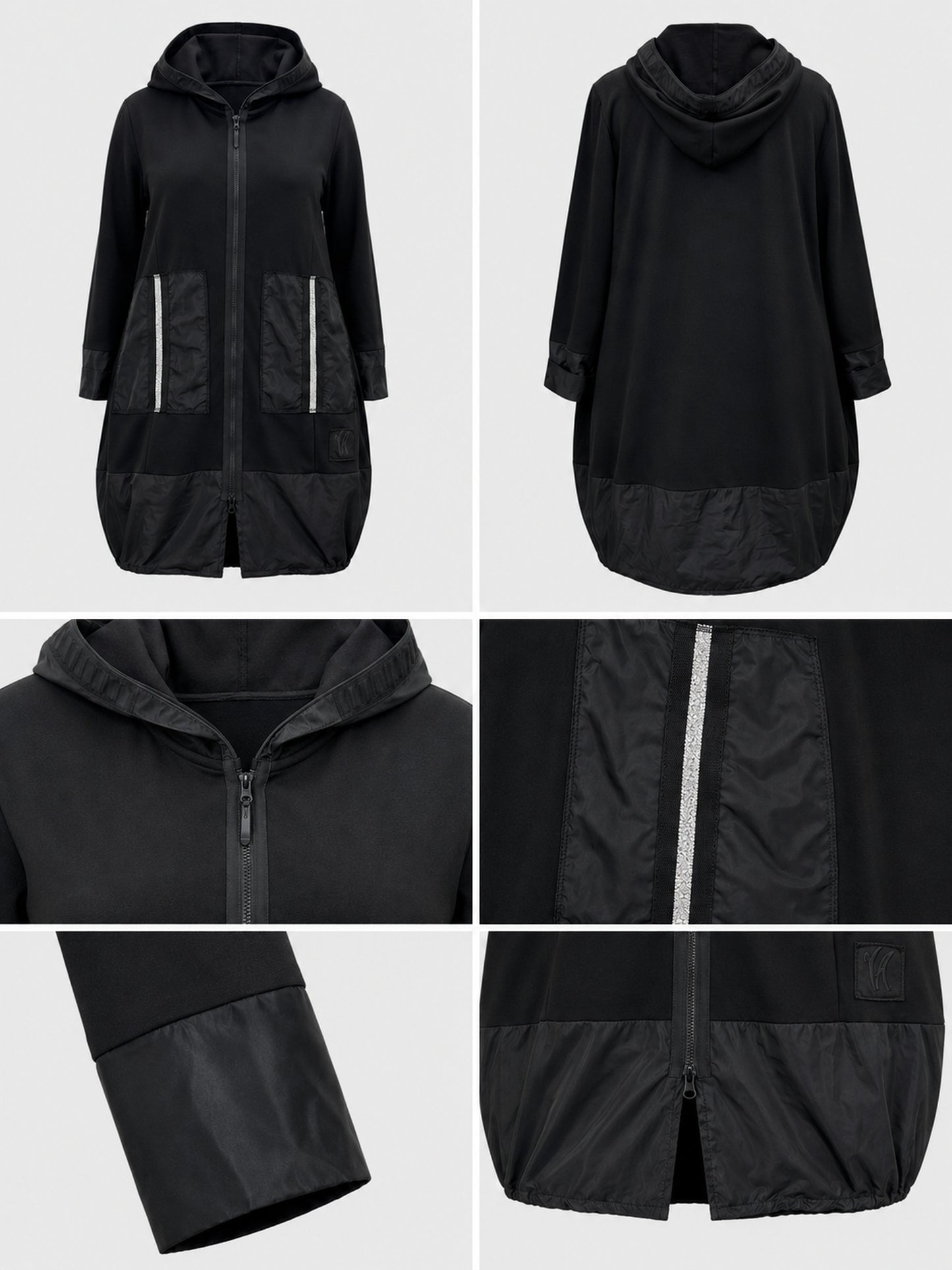 Vincenzo Allocca lange Jacke Baumwolle mit Microtaft und Kapuze – Schwarz Gr. 44/46–60/62