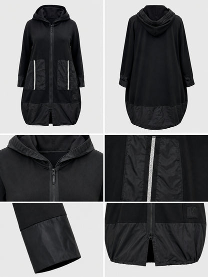 Vincenzo Allocca lange Jacke Baumwolle mit Microtaft und Kapuze – Schwarz Gr. 44/46–60/62