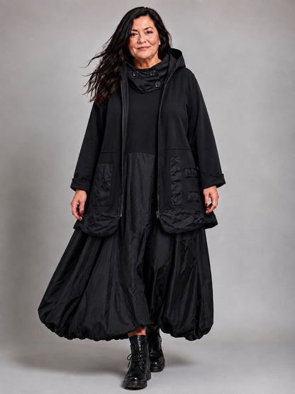 Vincenzo Allocca Jacke mit Kapuze und Microtaft-Details A-Linie – Schwarz Gr. 40/42–60/62
