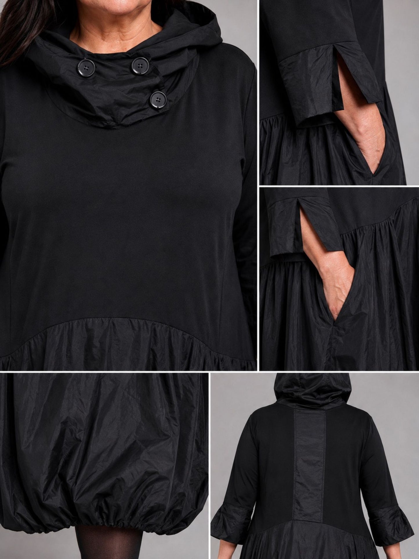 Vincenzo Allocca Kleid mit Kapuze und Taft-Ballonrock – Schwarz Gr. 44/46–60/62