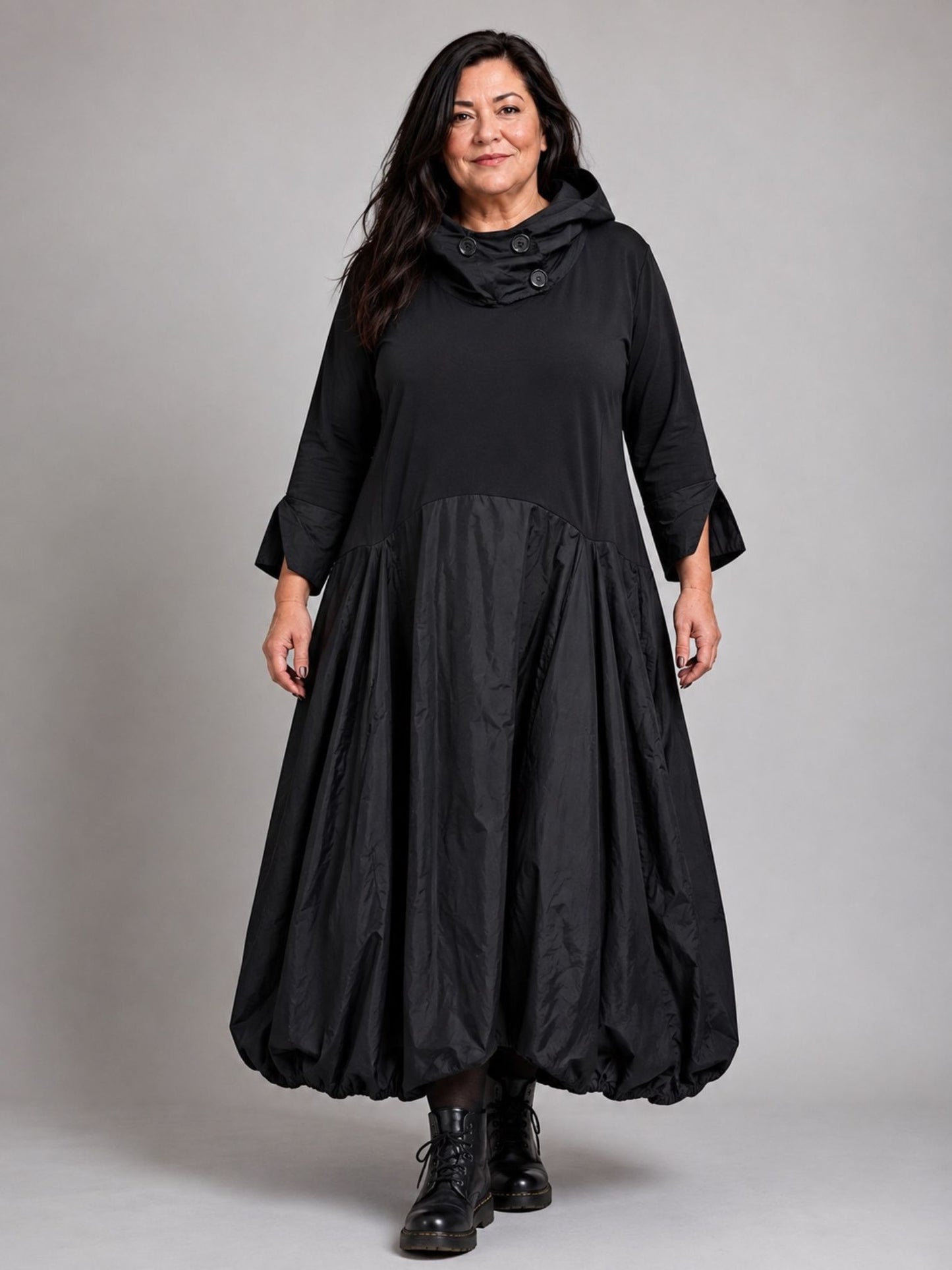 Vincenzo Allocca Kleid mit Kapuze und Taft-Ballonrock – Schwarz Gr. 44/46–60/62