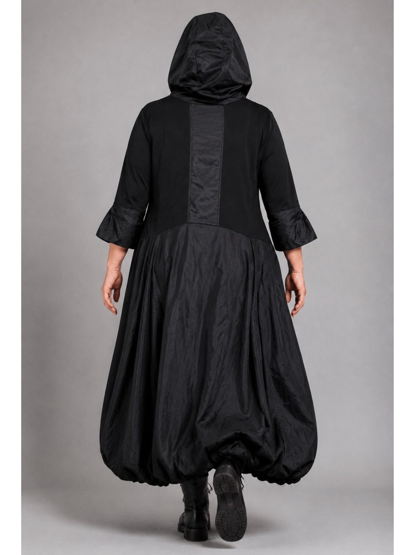 Vincenzo Allocca Kleid mit Kapuze und Taft-Ballonrock – Schwarz Gr. 44/46–60/62
