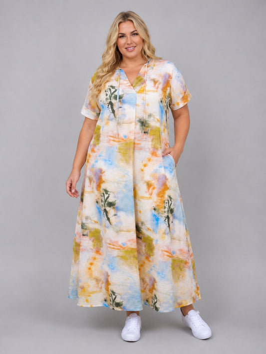 Sommerkleid große Größen Maxikleid Aquarell-Print Bunt Vincenzo Allocca